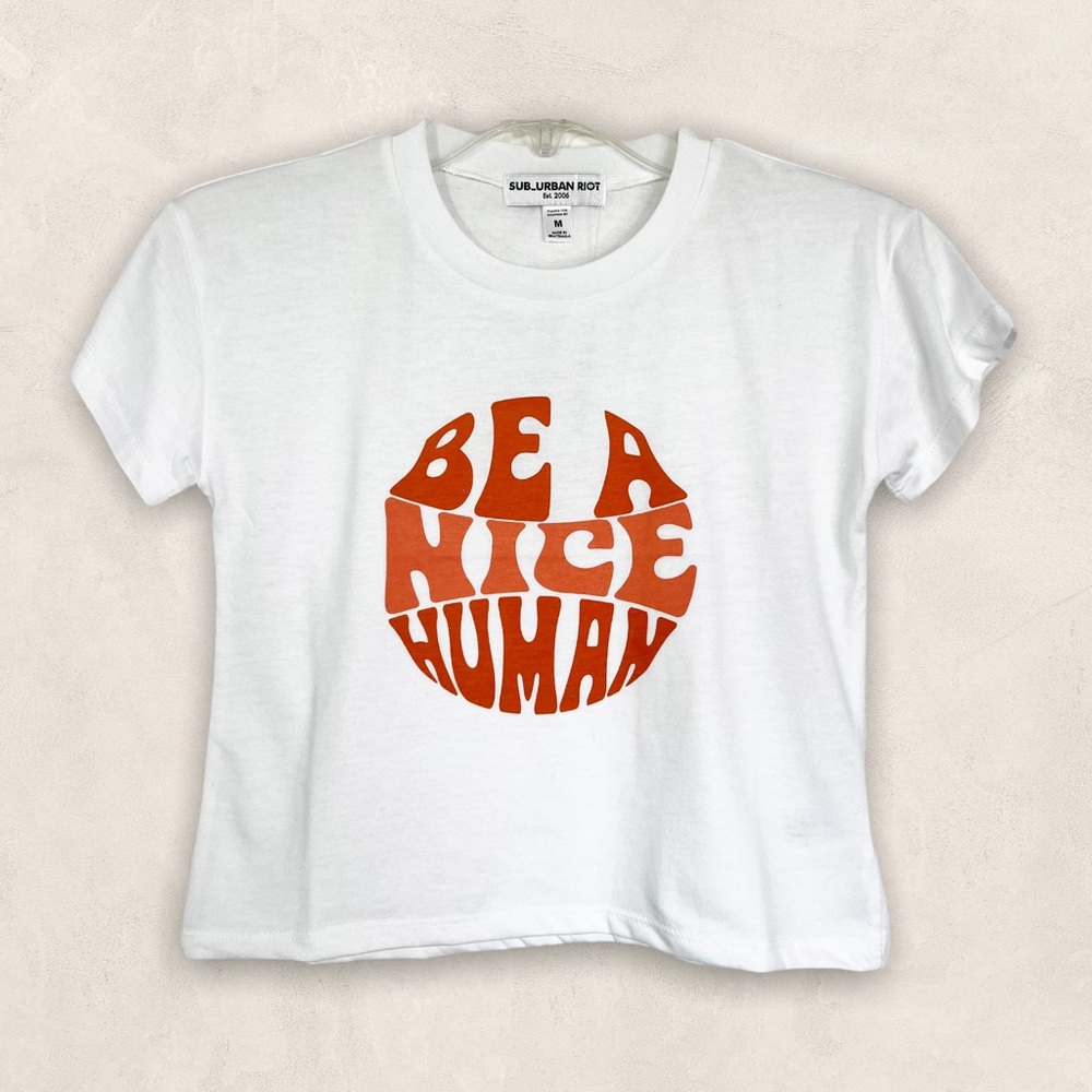 NWT Sub_Urban Riot Girl’s Be a Nice Human Crewneck Short Sleeve Crop T-Shirt M